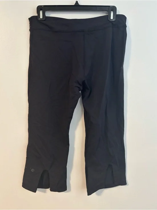 Lululemon Black Noir Cropped Flare Boogie Back Slits Crop Yoga Leggings size 10 - Picture 1 of 4